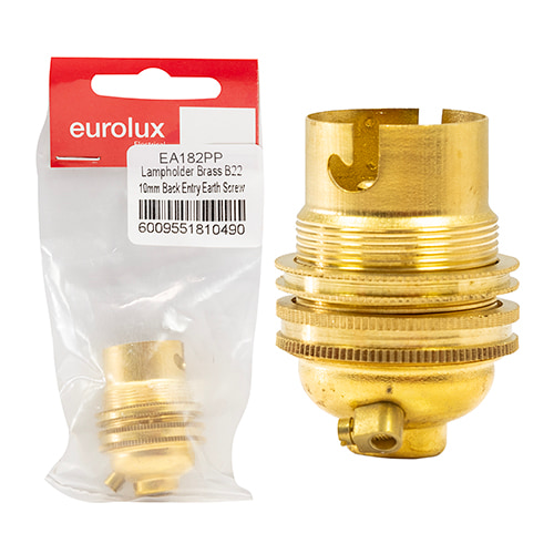 Lampholder B22 Brass 10mm Back Entry Earth Screw