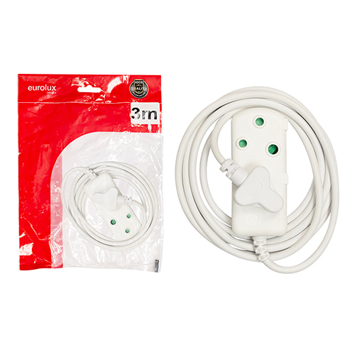 16A Side by Side Coupler Extension Lead (1.0mm x 3 Cores) White 3M