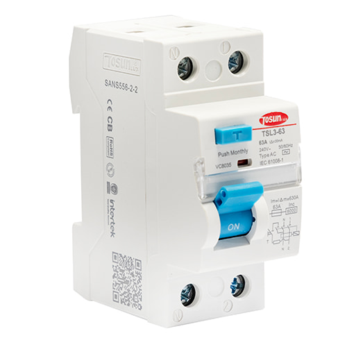 Tosun 2Pole 63Amp 6kA 30mA Earth Leakage single phase