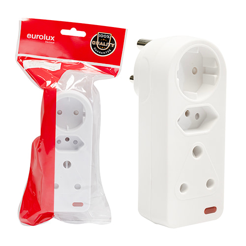 3 Way Adaptor White with Indicator Light 1xSchuko1x16A 3pin 1x16A ZA