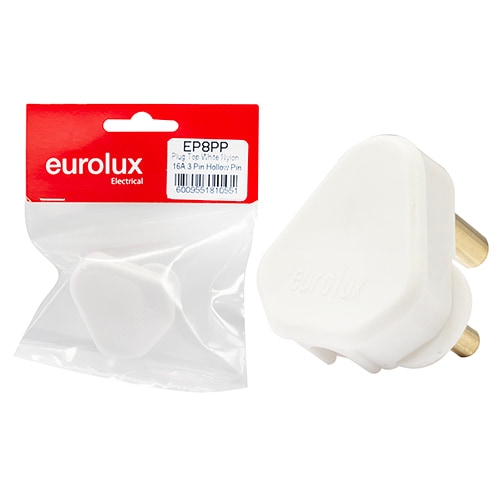 Plug Top White Nylon 16A 3 Pin Hollow Pin