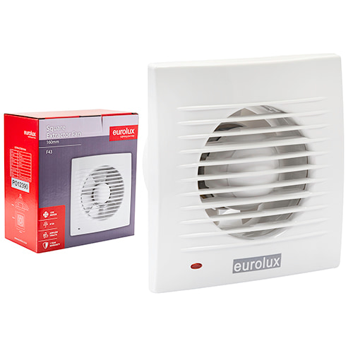 Extractor Square Wall Fan 160mm White Motor Power 15W