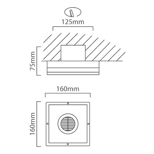 Extractor Square Wall Fan 160mm White Motor Power 15W, Dimension drawing (CAD)