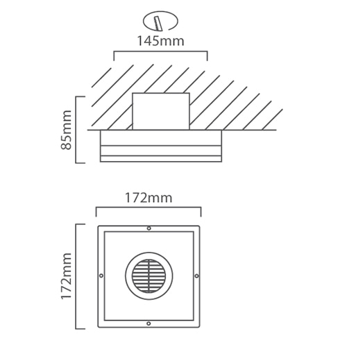 Extractor Square Wall Fan 175mm White Motor Power 25W, Dimension drawing (CAD)
