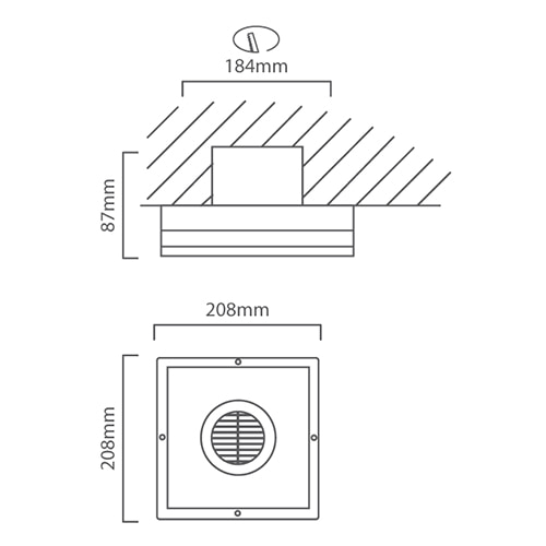 Extractor Square Wall Fan 210mm White Motor Power 25W, Dimension drawing (CAD)