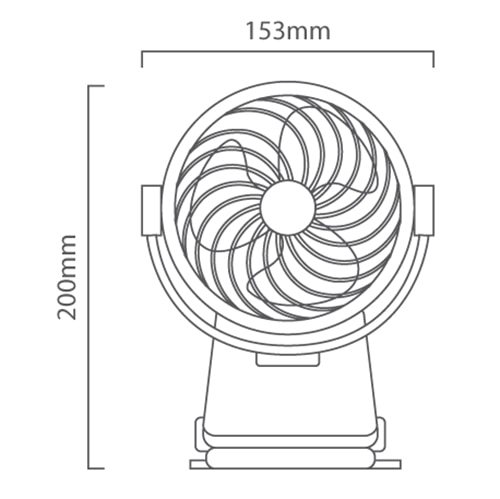 Rechargeable Portable USB Mini Clip-on Fan Motor Power 10W, Dimension drawing (CAD)