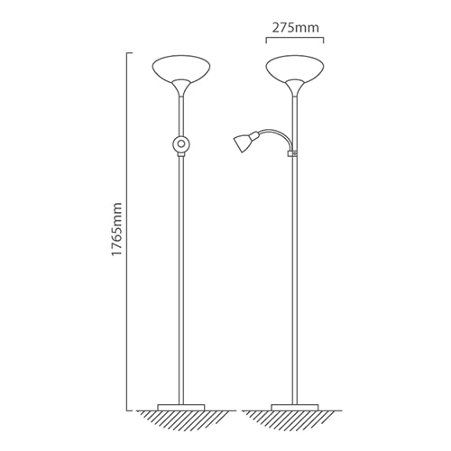Up2 2LT Floor Light Satin Chrome, Dimension drawing (CAD)