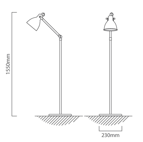 Priddy Floor Light Black, Dimension drawing (CAD)
