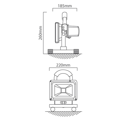 Rechargeable Portable Worklight LED 25W, Dimension drawing (CAD)