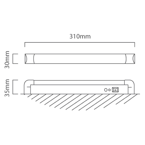 Rechargeable Undercounter Emergency Light 310mm LED 30x0.06w, Dimension drawing (CAD)