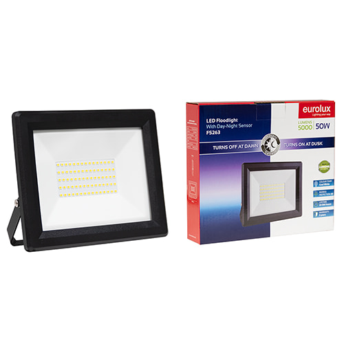 LED 50W Floodlight Black with Day Night Sensor Box