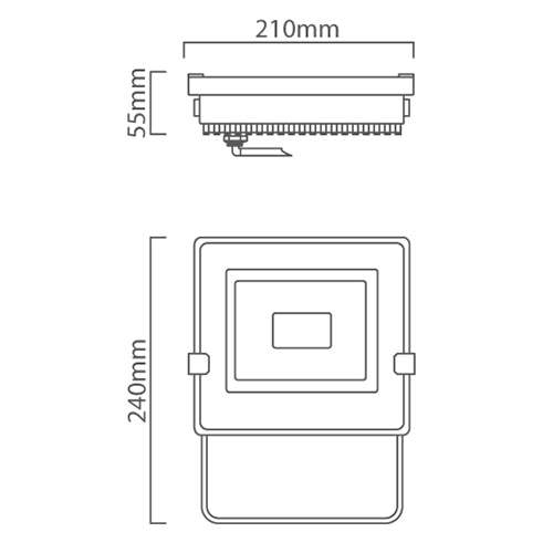 LED 50W Floodlight Black with Day Night Sensor Box, Dimension drawing (CAD)