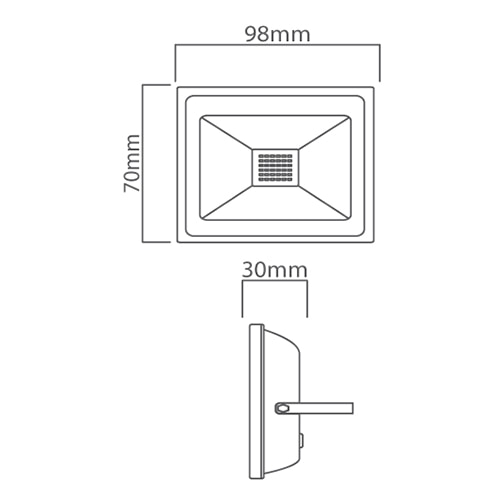 LED 10W Floodlight Black 4000K Twin Pack, Dimension drawing (CAD)