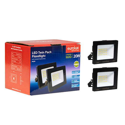 LED 20W Floodlight Black 4000K Twin Pack