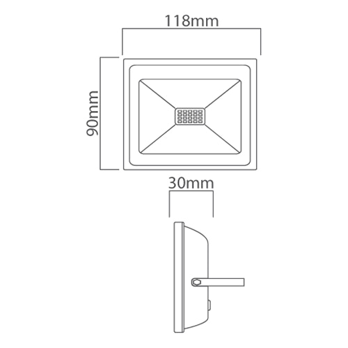 LED 20W Floodlight Black 4000K Twin Pack, Dimension drawing (CAD)