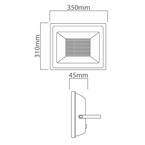 LED 150W Floodlight Black 4000K Box, Dimension drawing (CAD)