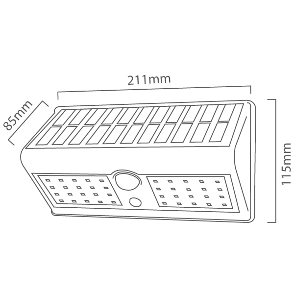 Solar Powered Motion Sensor Security Light, Dimension drawing (CAD)