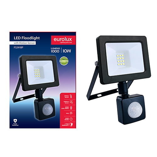 LED 10W Floodlight Black 4000K with Sensor Box