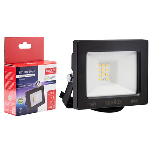 LED 10W Floodlight Black with Day Night Sensor Box