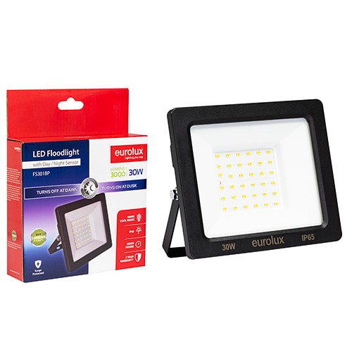 LED 30W Floodlight Black with Day Night Sensor Box