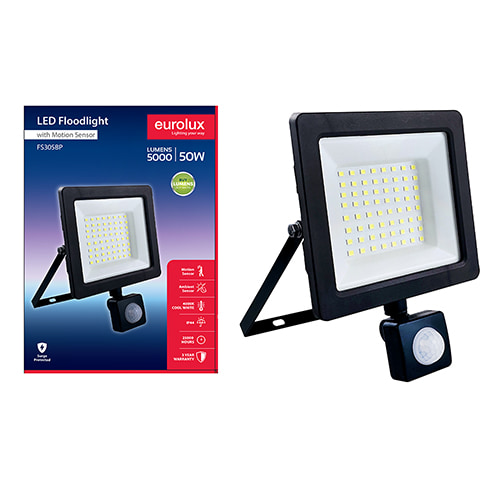 LED 50W Floodlight Black 4000K with Sensor Box