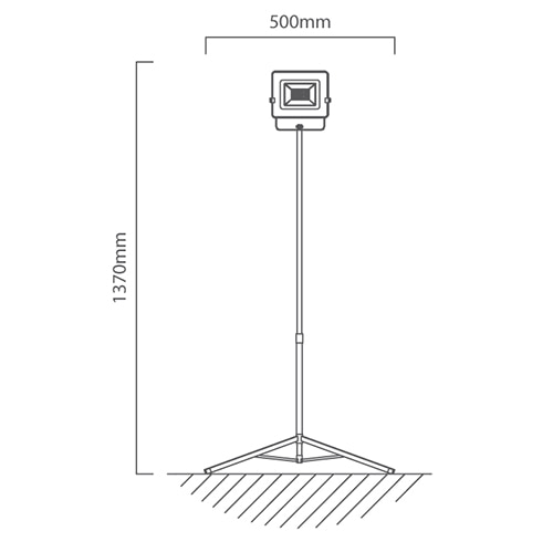 LED 20W Portable Floodlight & Tripod, Dimension drawing (CAD)