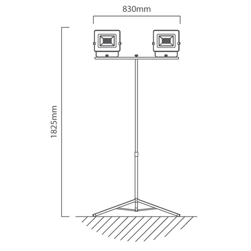 LED 20W x 2 Portable Floodlight & Tripod, Dimension drawing (CAD)
