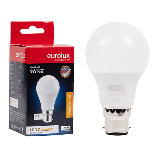 A60 Premium 9W LED B22 3000K 105 lm/W