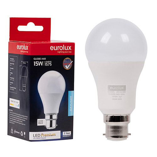A60 Premium 15W LED B22 6500K 105 lm/W
