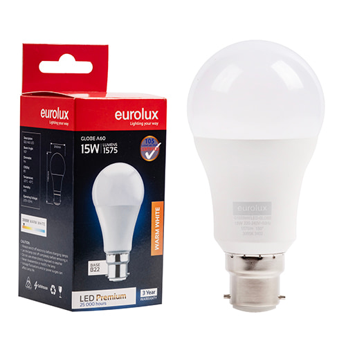 A60 Premium 15W LED B22 3000K 105 lm/W