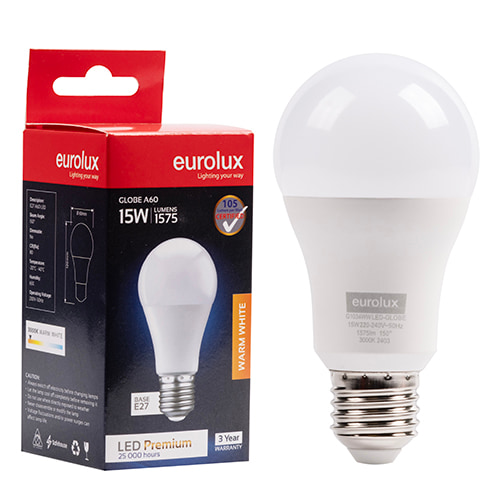 A60 Premium 15W LED E27 3000K 105 lm/W