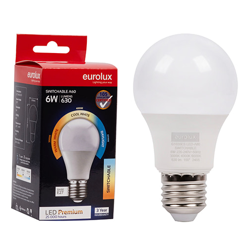 A60 Premium Switchable 6W LED E27 105 lm/W