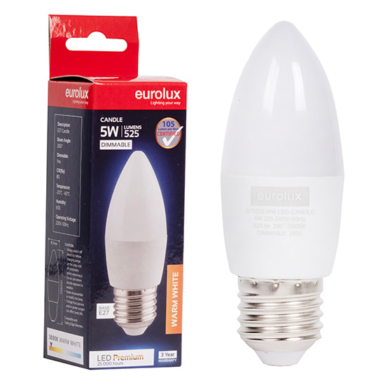 Candle Premium 5W LED E27 3000K Dimmable 105 lm/W