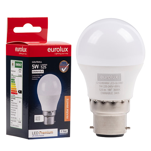 Golfball Premium 5W LED B22 3000K Dimmable 105 lm/W