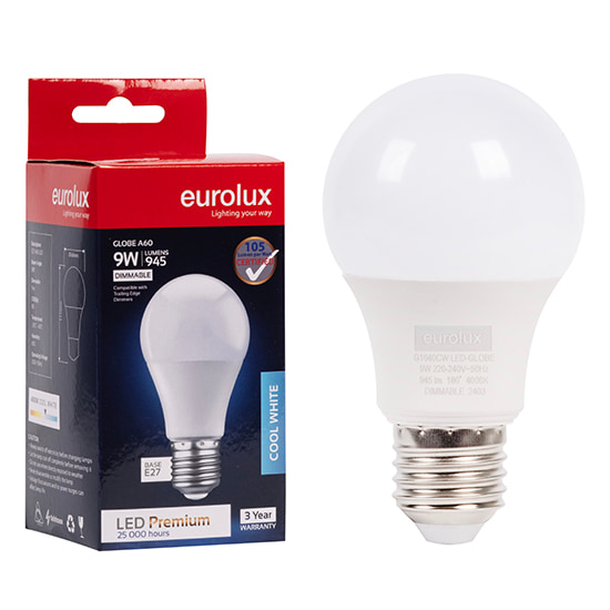 A60 Premium 9W LED E27 4000K Dimmable 105 lm/W