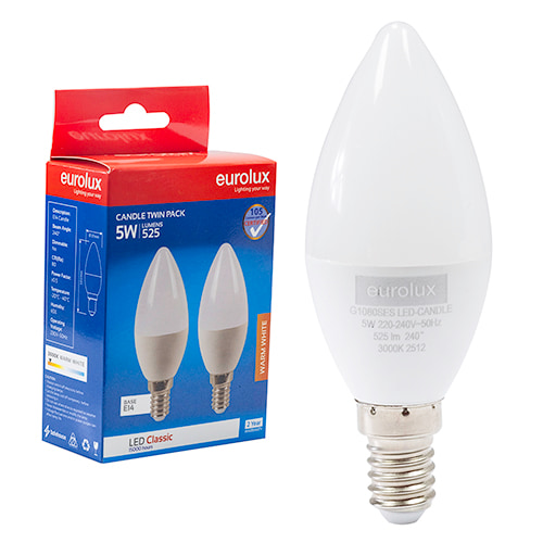 Candle Classic 5W LED E14 3000K Twin Pack Box 105 lm/W