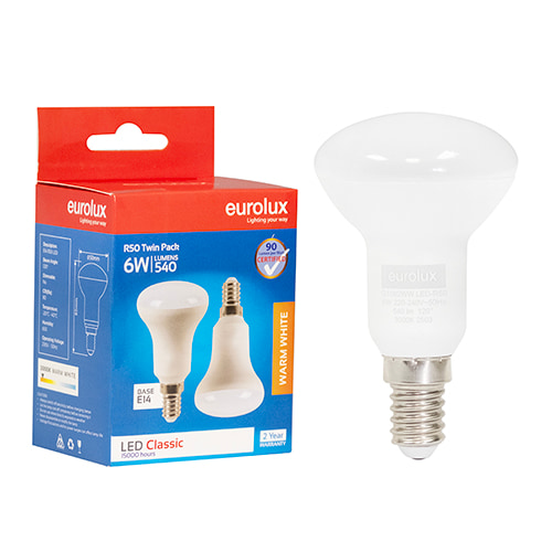 Reflector R50 Classic 6W LED E14 3000K Twin Pack Box N