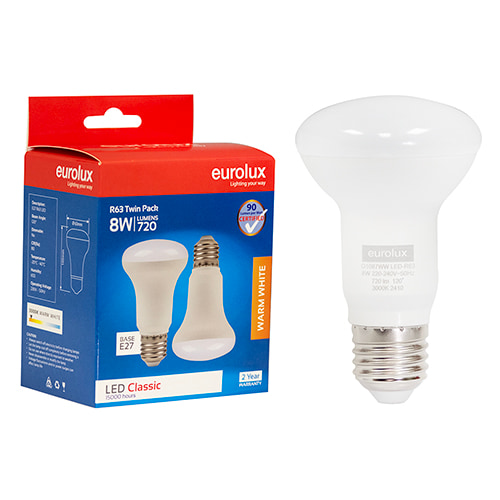 Reflector R63 Classic 8W LED E27 3000K Twin Pack Box N