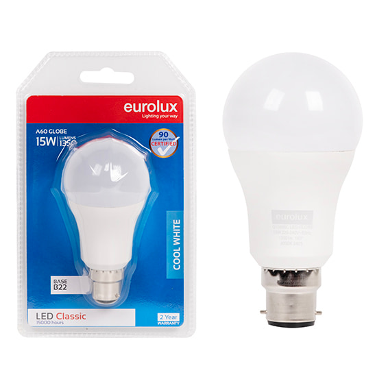A60 Classic 15W LED B22 4000K Blister 105 lm/W