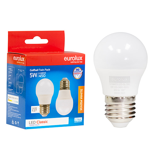 Golfball Classic 5W LED E27 3000K Twin Pack Box N