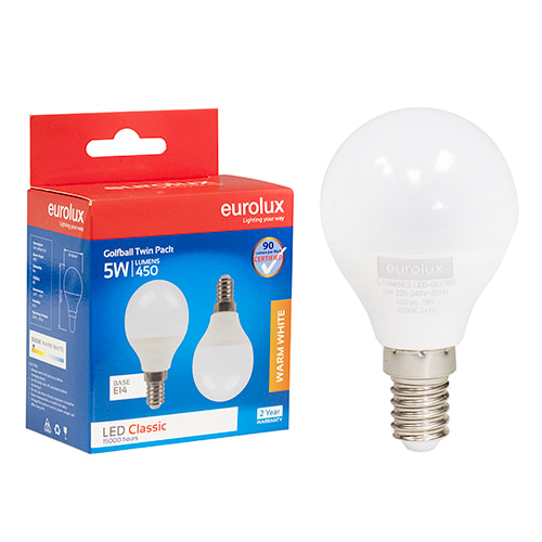 Golfball Classic 5W LED E14 3000K Twin Pack Box N