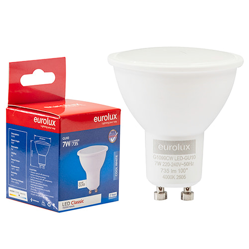 GU10 Classic Frosted Lens 7W LED 4000K Single Box 105 lm/W