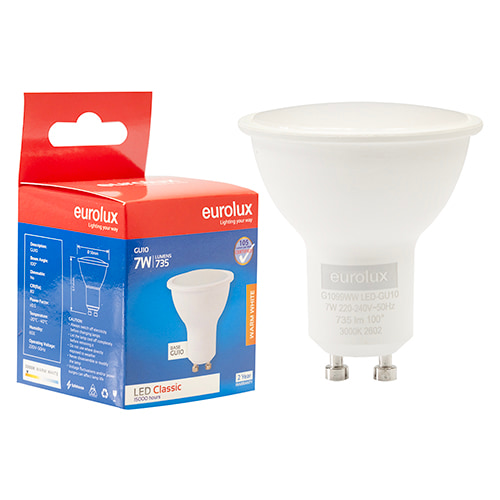 GU10 Classic Frosted Lens 7W LED 3000K Single Box 105 lm/W