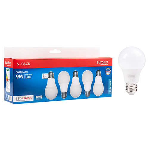 A60 Classic 9W LED E27 4000K 5 Pack N