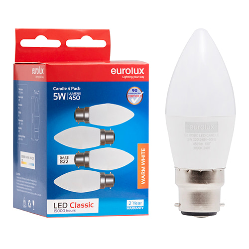 Candle Classic 5W LED B22 3000K 4 Pack N