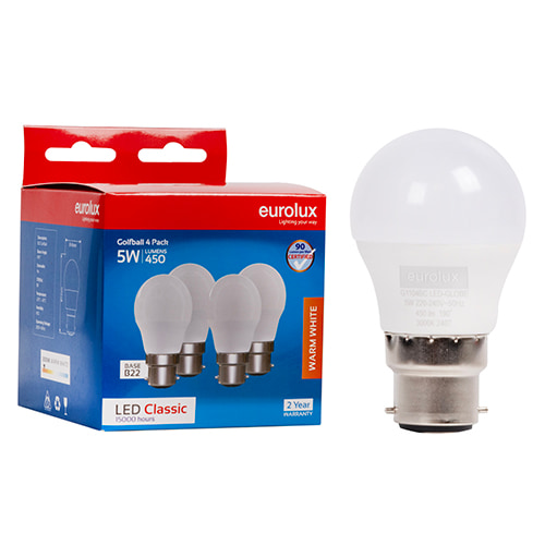 Golfball Classic 5W LED B22 3000K 4 Pack N
