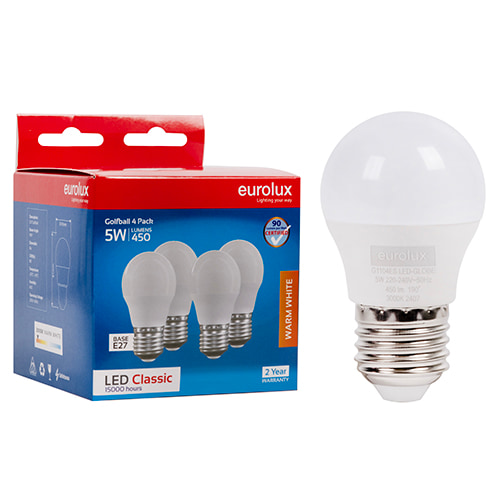 Golfball Classic 5W LED E27 3000K 4 Pack N