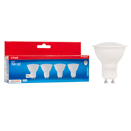 GU10 Classic Frosted Lens 7W LED 4000K 4 Pack 105 lm/W