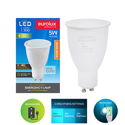 Rechargeable GU10 Frosted Lens 4W LED 3000K
