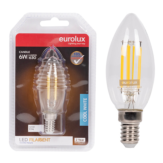Candle Filament Clear 6W LED E14 4000K Blister 105 lm/W